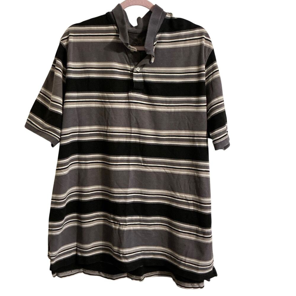 Faded Glory Mens XL Striped Short Sleeve Polo Shirt Gray Black Cotton (46-48)